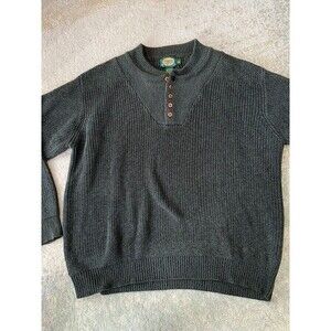 CABELA'S Men's Sz L Green 1/4-Button Henley Knit Sweater Pullover